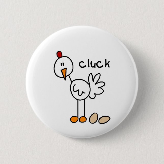 Strichmännchen-Huhn-T-Shirts und Geschenke Button (Vorderseite)