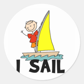 Strichmännchen I T - Shirt und Geschenke segeln Runder Aufkleber