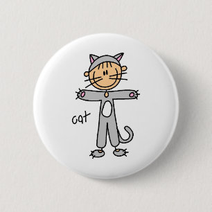 Strichmännchen im Katzen-Anzugs-Knopf Button