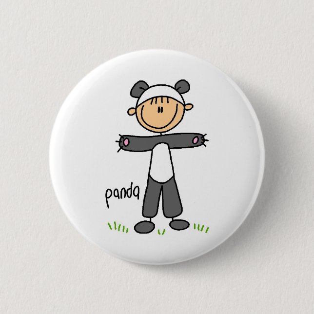 Strichmännchen im Panda-Anzugs-Knopf Button (Vorderseite)