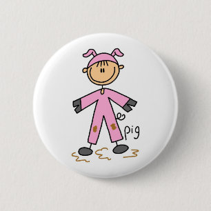 Strichmännchen im Schwein-Anzugs-Knopf Button
