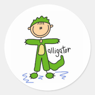 Strichmännchen in Alligator-Anzug-Aufkleber Runder Aufkleber