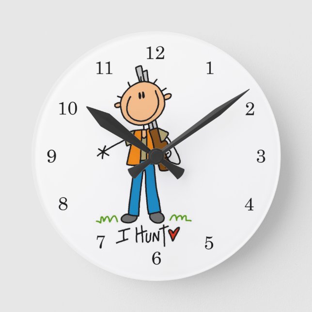 Strichmännchen Jäger Runde Wanduhr (Vorderseite)