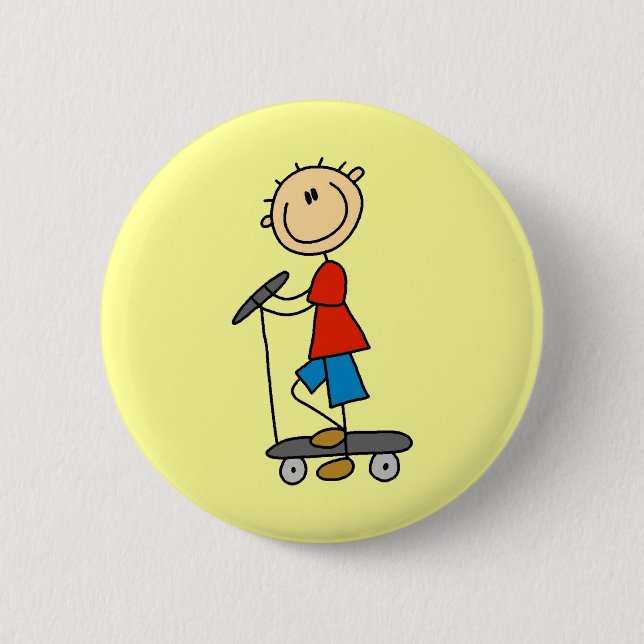 Strichmännchen-Junge auf Scooter Button (Vorderseite)