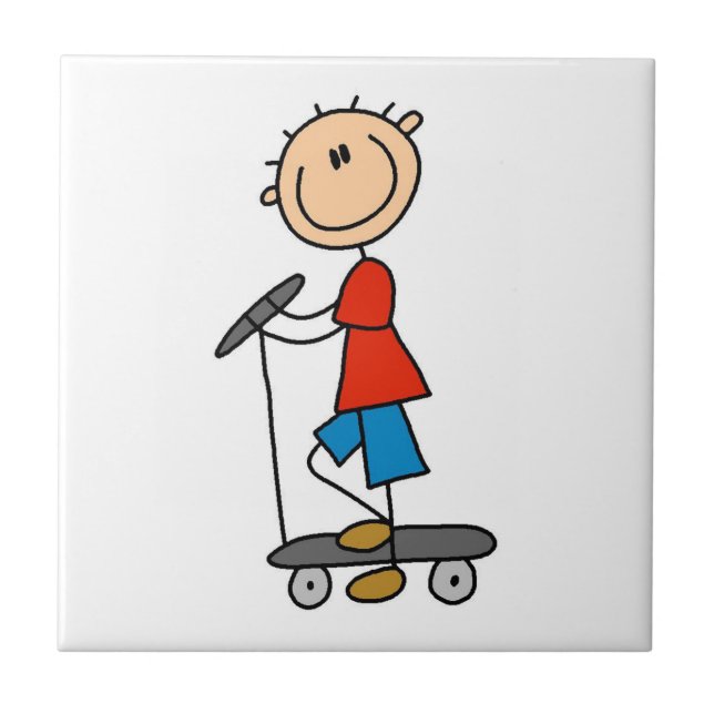Strichmännchen-Junge auf Scooter Fliese (Vorderseite)