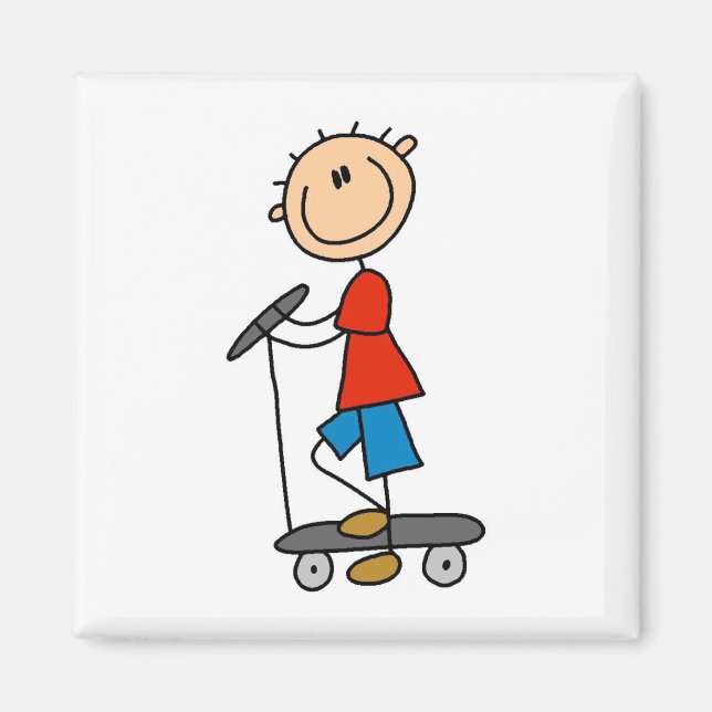Strichmännchen-Junge auf Scooter Magnet (Vorne)