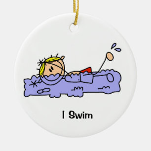 Strichmännchen-Junge ich schwimme Keramik Ornament