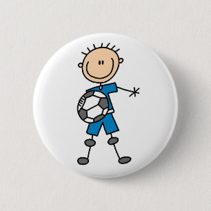 Strichmännchen-Jungen-Fußball-Knopf Button