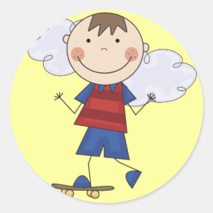 Strichmännchen-Jungeskateboarder-T-Shirts und Runder Aufkleber