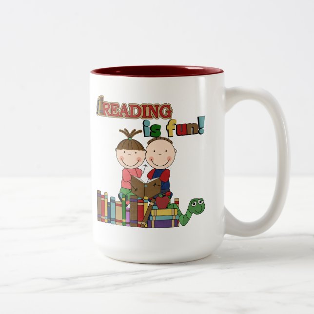 Strichmännchen Kids Reading ist Spaß Zweifarbige Tasse (Rechts)
