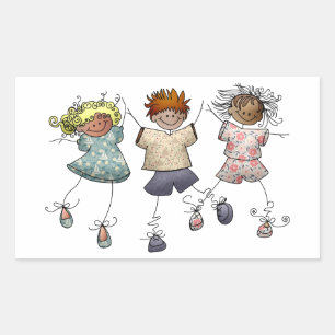 Strichmännchen Kids Rechteckiger Aufkleber