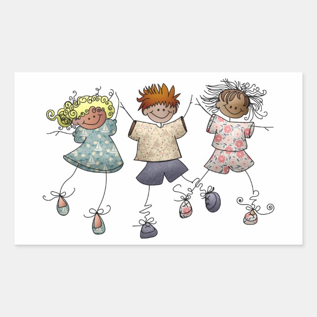 Strichmännchen Kids Rechteckiger Aufkleber (Vorderseite)