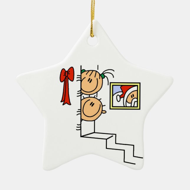 Strichmännchen Kinder Gewartet für Santa Ornament (Vorne)