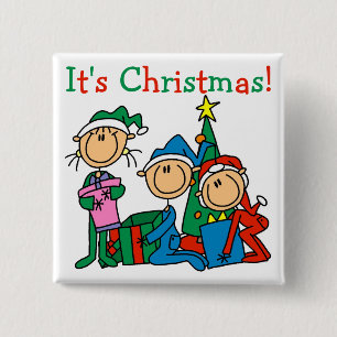Strichmännchen-Kinder ist es Weihnachtst-shirts Button