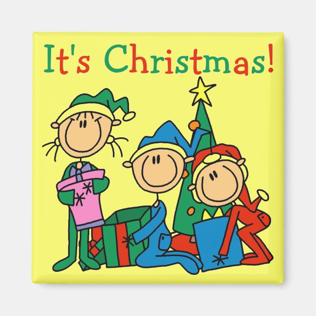 Strichmännchen Kinder Weihnachtsgeschenke und Gesc Magnet (Vorne)