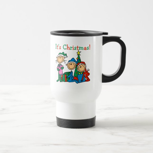 Strichmännchen Kinder Weihnachtsgeschenke und Gesc Reisebecher (Rechts)