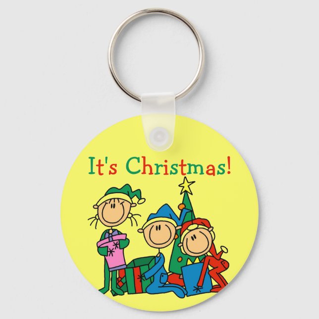 Strichmännchen Kinder Weihnachtsgeschenke und Gesc Schlüsselanhänger (Vorderseite)