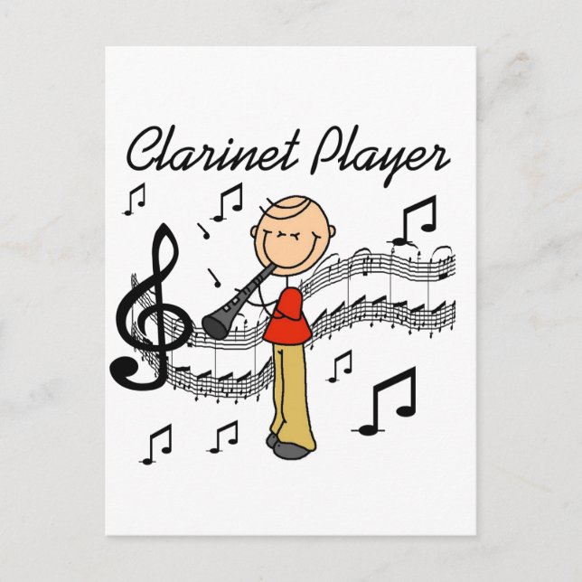 Strichmännchen Klarinette Player Tshirts und Gesch Postkarte (Vorderseite)