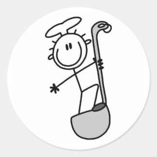 Strichmännchen Koch mit Ladle Runder Aufkleber