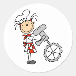 Strichmännchen-Koch mit Mixer-Aufklebern Runder Aufkleber