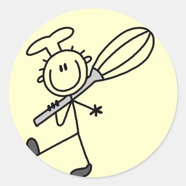 Strichmännchen Koch mit Whisk Tshirts Runder Aufkleber (Vorderseite)