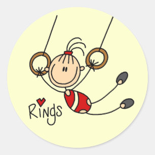 Strichmännchen Mädchen auf Ringe T-Shirts und Gesc Runder Aufkleber