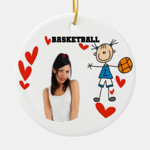 Strichmännchen-Mädchen-Basketball-Foto-Verzierung Keramikornament