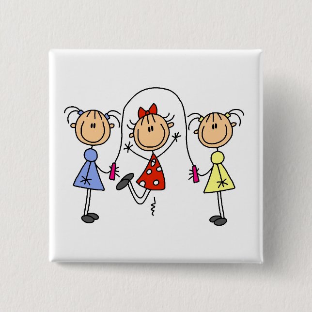 Strichmännchen-Mädchen beim Seilspringen Button (Vorderseite)