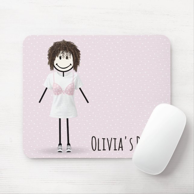 Strichmännchen Mädchen Brustkrebs Überlebende Mousepad (Mit Mouse)