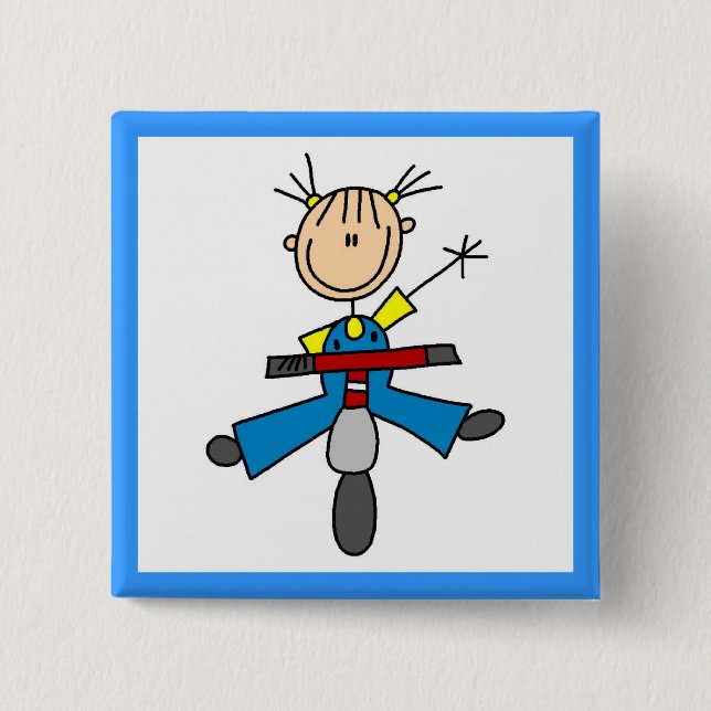 Strichmännchen-Mädchen fährt Roller Button (Vorderseite)