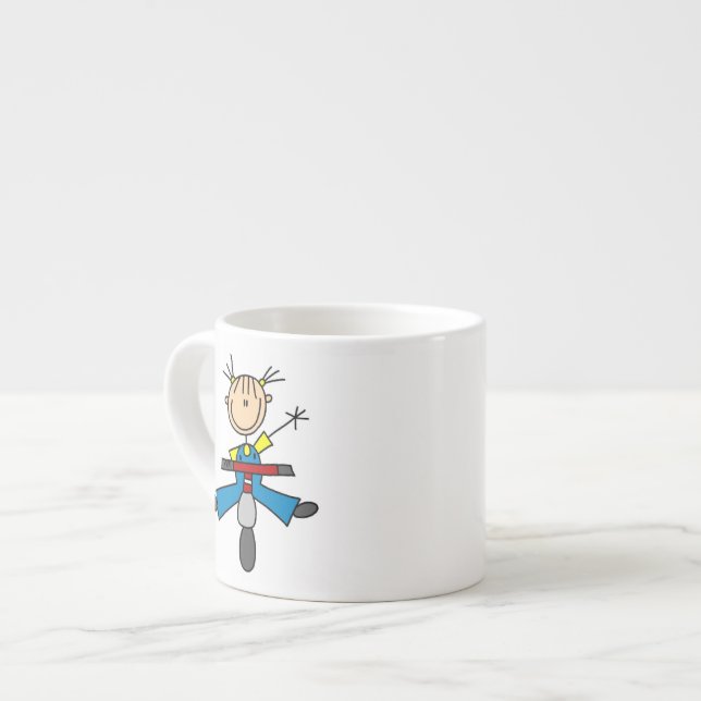 Strichmännchen-Mädchen fährt Roller Espressotasse (Vorderseite Links)