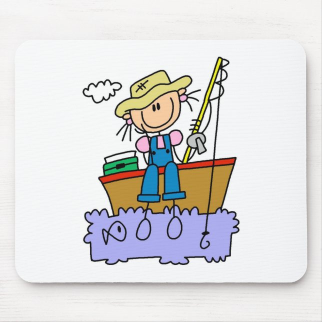 Strichmännchen Mädchen Fischen Mousepad (Vorne)