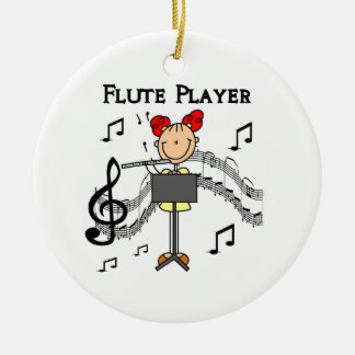 Strichmännchen-Mädchen-Flöten-Spieler-T-Shirts und Keramikornament