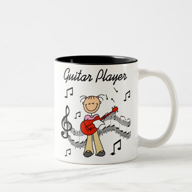 Strichmännchen-Mädchen-Gitarren-Spieler-T - Shirts Zweifarbige Tasse (Rechts)