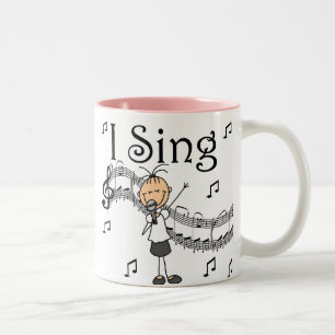 Strichmännchen-Mädchen Ich singe T-Shirts und Gesc Zweifarbige Tasse
