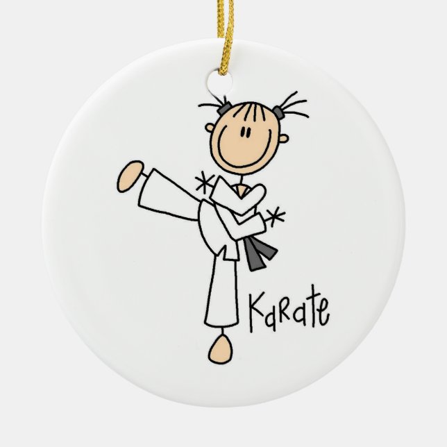 Strichmännchen-Mädchen-Karate-T - Shirts und Keramik Ornament (Vorne)