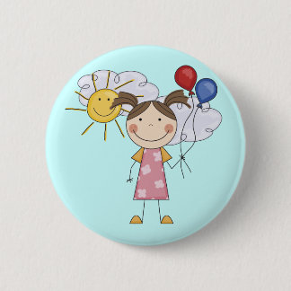 Strichmännchen-Mädchen mit Ballon-T - Shirts und Button