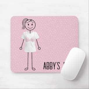 Strichmännchen-Mädchen mit BH mit rosa Band Mousepad