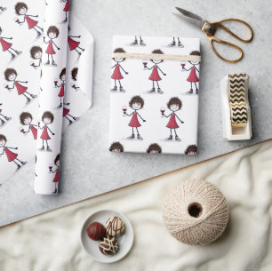 Strichmännchen Mädchen mit Rotwein Geschenkpapier