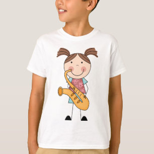 Strichmännchen-Mädchen mit Saxophone T-Shirt