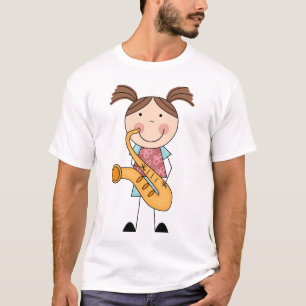 Strichmännchen-Mädchen mit Saxophone T-Shirt