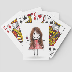 Strichmännchen Mädchen mit Weinglas Spielkarten