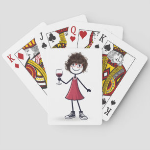 Strichmännchen-Mädchen mit Weinglas Spielkarten