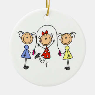Strichmännchen-Mädchen-springendes Seil Keramikornament