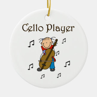 Strichmännchen-Mädchencello-Spieler-T - Shirts und Keramik Ornament