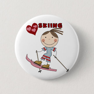 Strichmännchen-Mädchenskier-T-Shirts und Geschenke Button