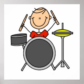 Strichmännchen Male Drummer T - Shirt und Geschenk Poster