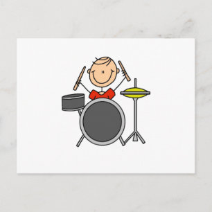 Strichmännchen Male Drummer T - Shirt und Geschenk Postkarte