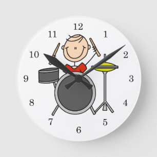Strichmännchen Male Drummer T - Shirt und Geschenk Runde Wanduhr