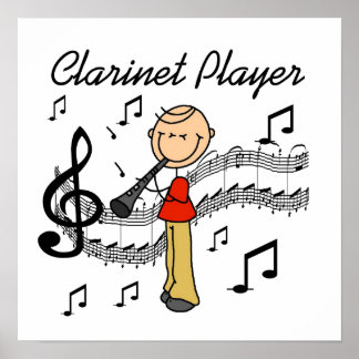 Strichmännchen Male Klarinette Player Tshirts und Poster